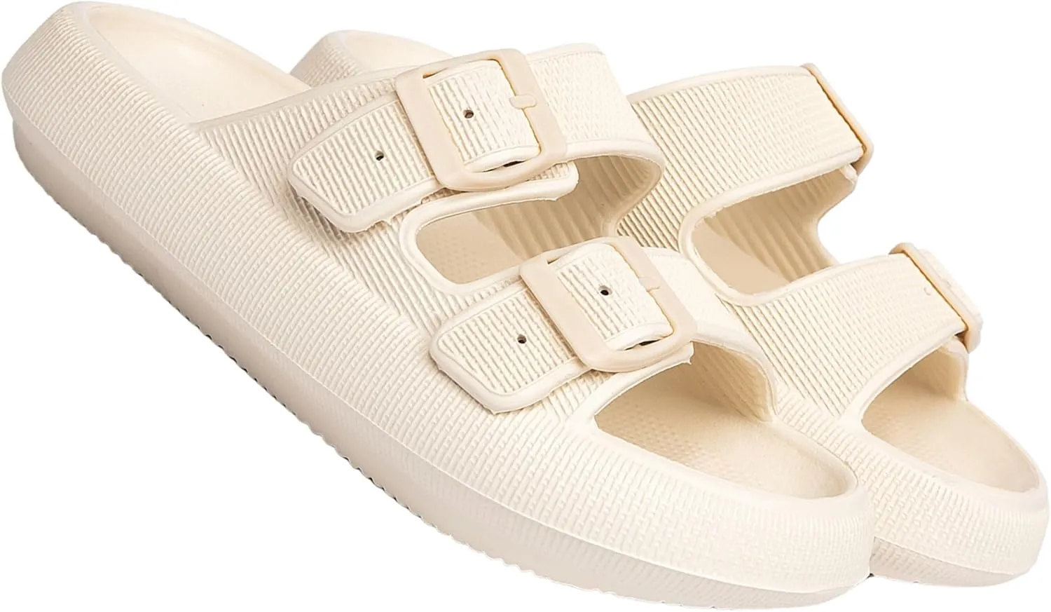 Double Buckle Adjustable Slides Sandals for Women and Men Casual Pillow Slippers for Womens EVA Flat Slides Sandals