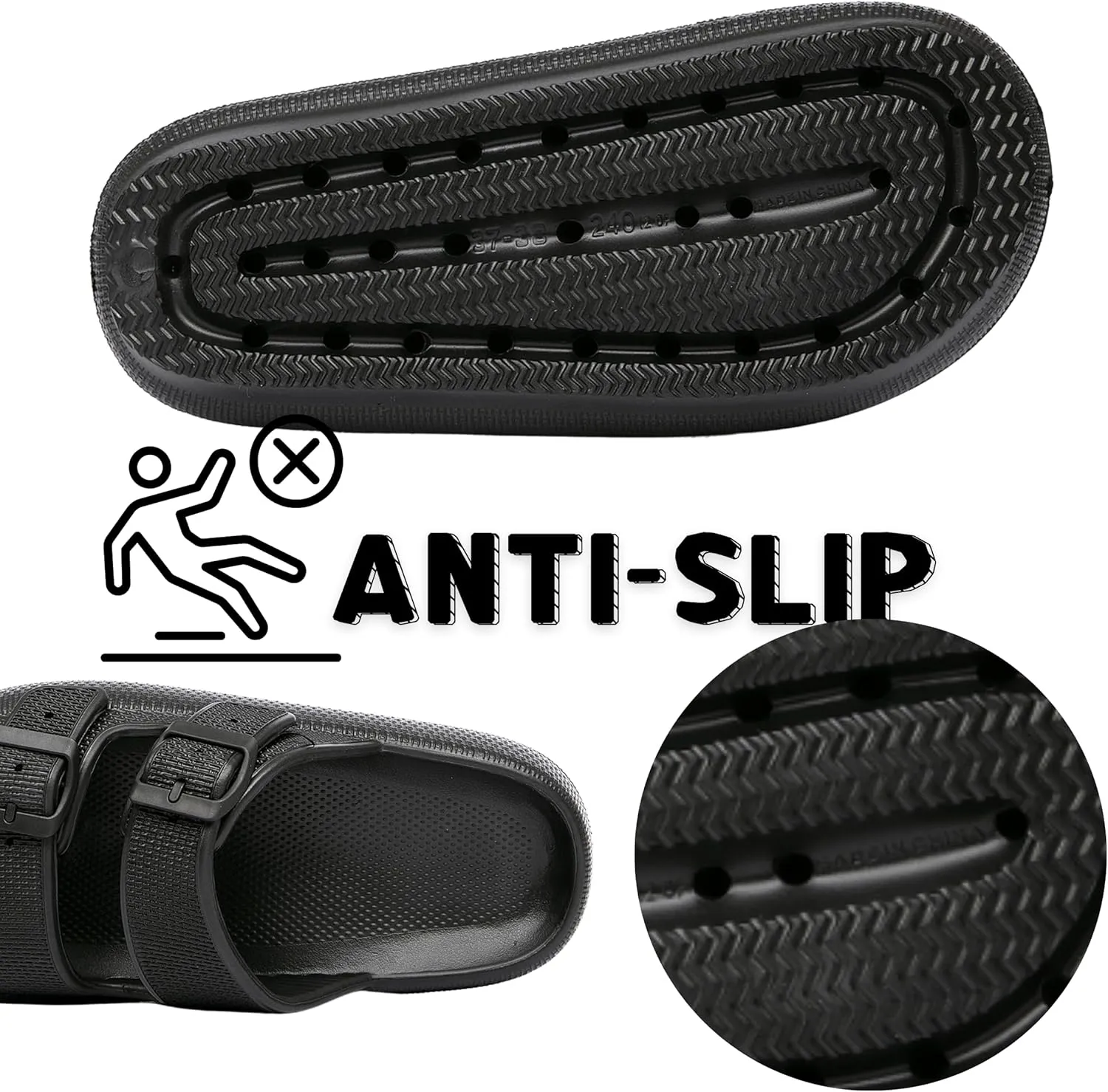 Double Buckle Adjustable Slides Sandals for Women and Men Casual Pillow Slippers for Womens EVA Flat Slides Sandals