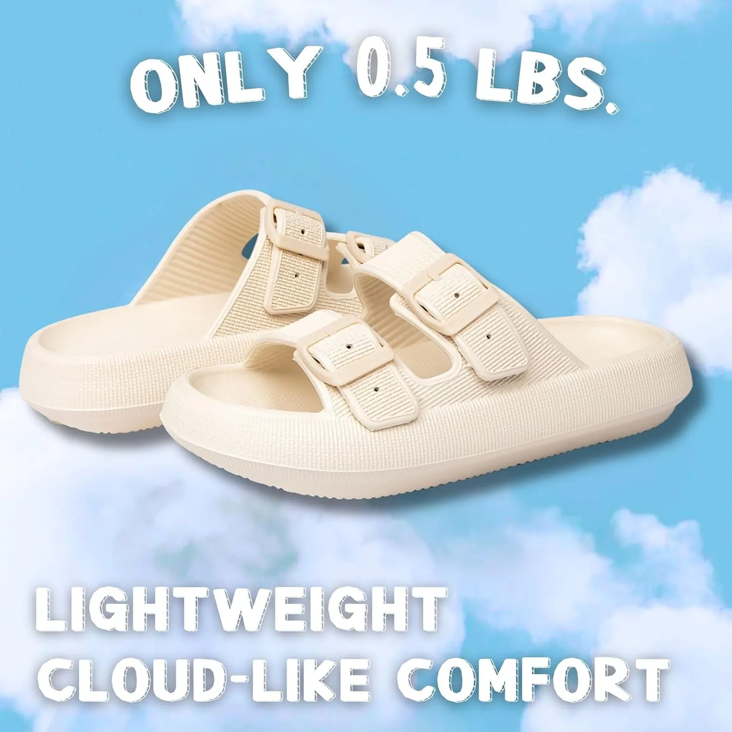 Double Buckle Adjustable Slides Sandals for Women and Men Casual Pillow Slippers for Womens EVA Flat Slides Sandals