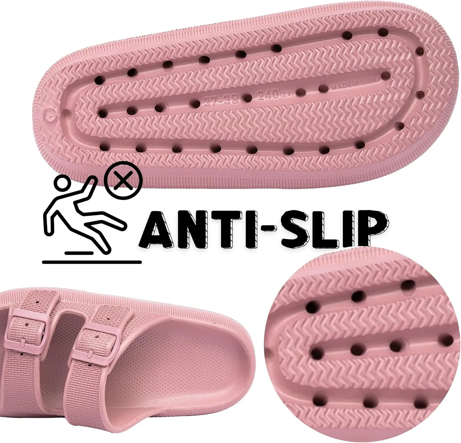 Double Buckle Adjustable Slides Sandals for Women and Men Casual Pillow Slippers for Womens EVA Flat Slides Sandals