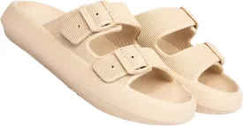 Double Buckle Adjustable Slides Sandals for Women and Men Casual Pillow Slippers for Womens EVA Flat Slides Sandals