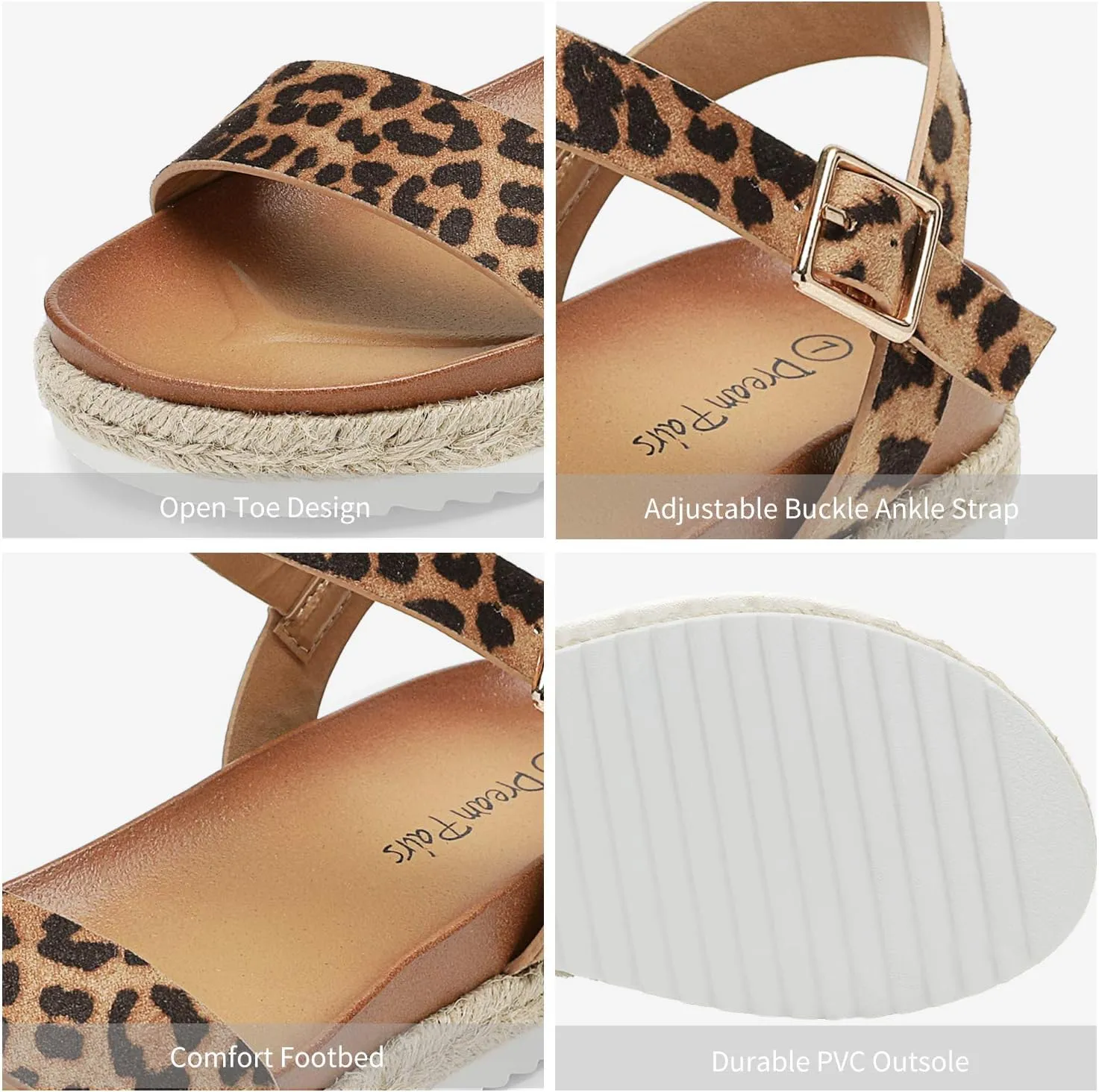 DREAM PAIRS Womens Open Toe Ankle Strap Espadrille Casual Flatform Platform Wedge Sandals
