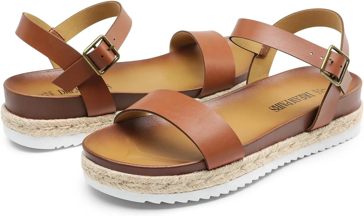 DREAM PAIRS Womens Open Toe Ankle Strap Espadrille Casual Flatform Platform Wedge Sandals
