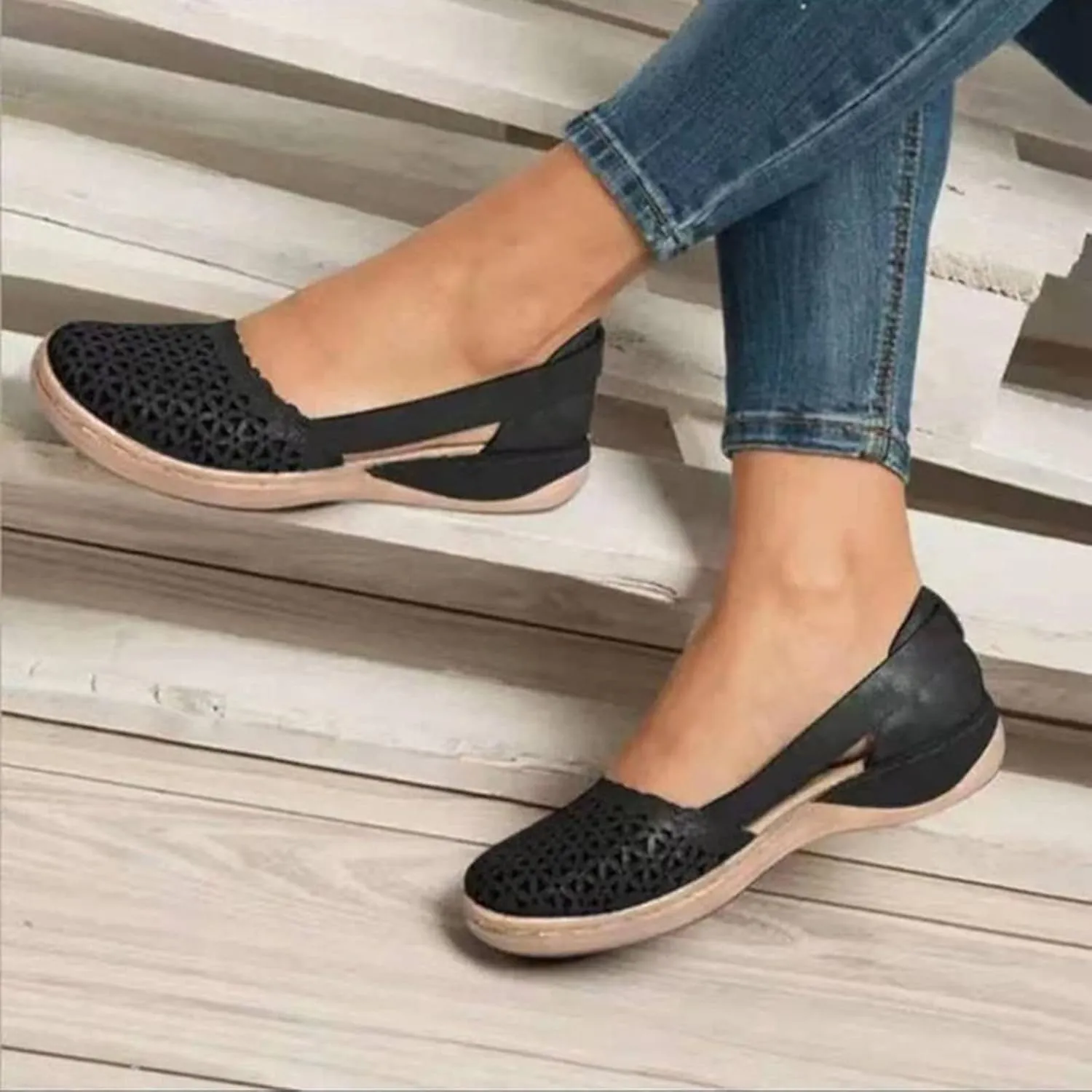 Eduavar Orthopedic Sandals for Women, Womens Sandals Comfortable Closed Toe Casual Hollow Out Shoes Orthotic Wedge Sandals