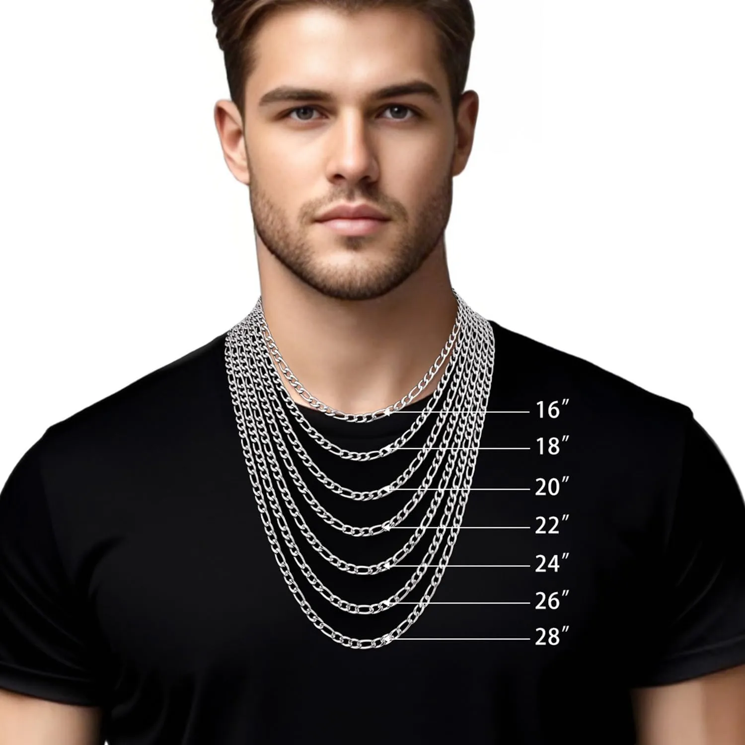 Fiusem Figaro Chains for Men Women, Silver Tone Mens Chain Necklaces, Wide 3.5/5/6/7/8/9.5mm Stainless Steel Chain Necklace for Men Women