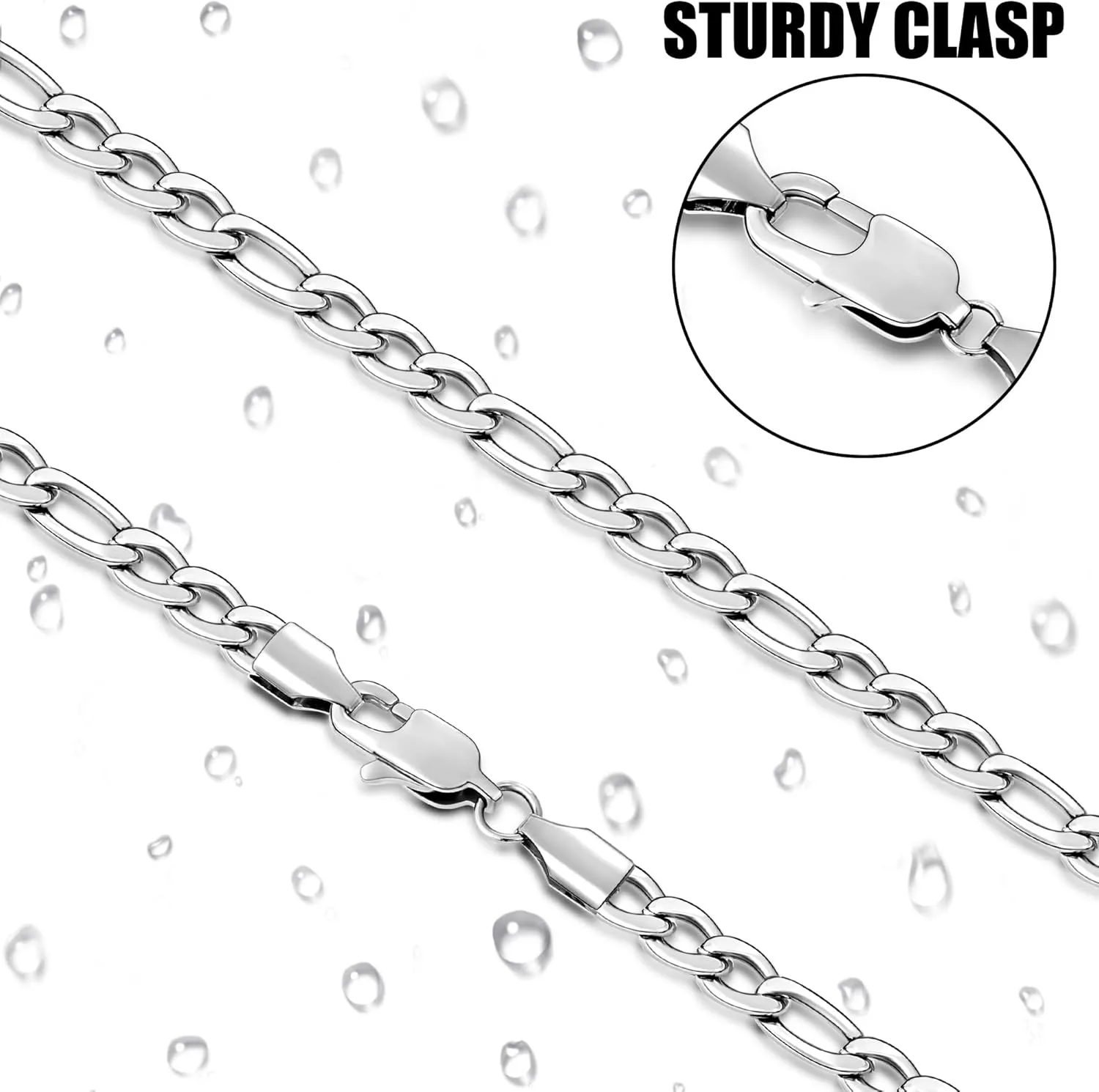 Fiusem Figaro Chains for Men Women, Silver Tone Mens Chain Necklaces, Wide 3.5/5/6/7/8/9.5mm Stainless Steel Chain Necklace for Men Women