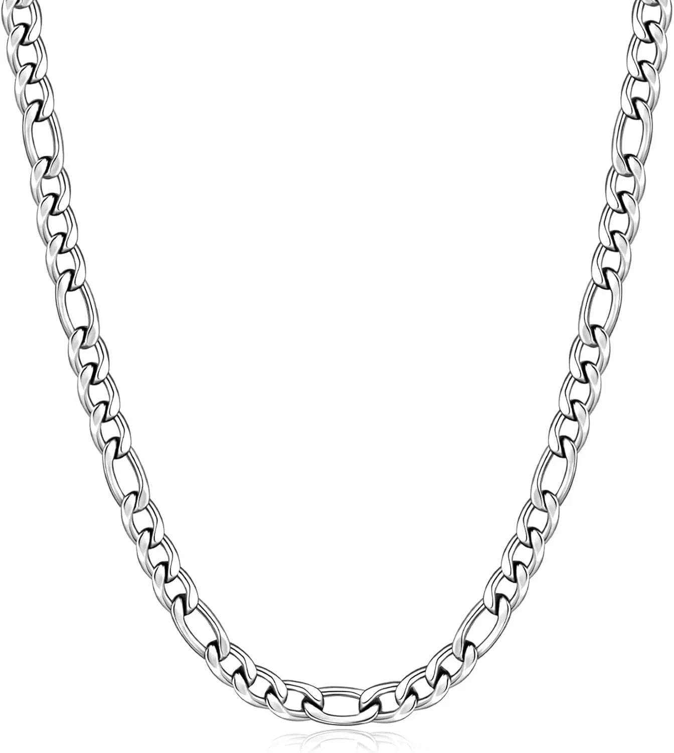 Fiusem Figaro Chains for Men Women, Silver Tone Mens Chain Necklaces, Wide 3.5/5/6/7/8/9.5mm Stainless Steel Chain Necklace for Men Women