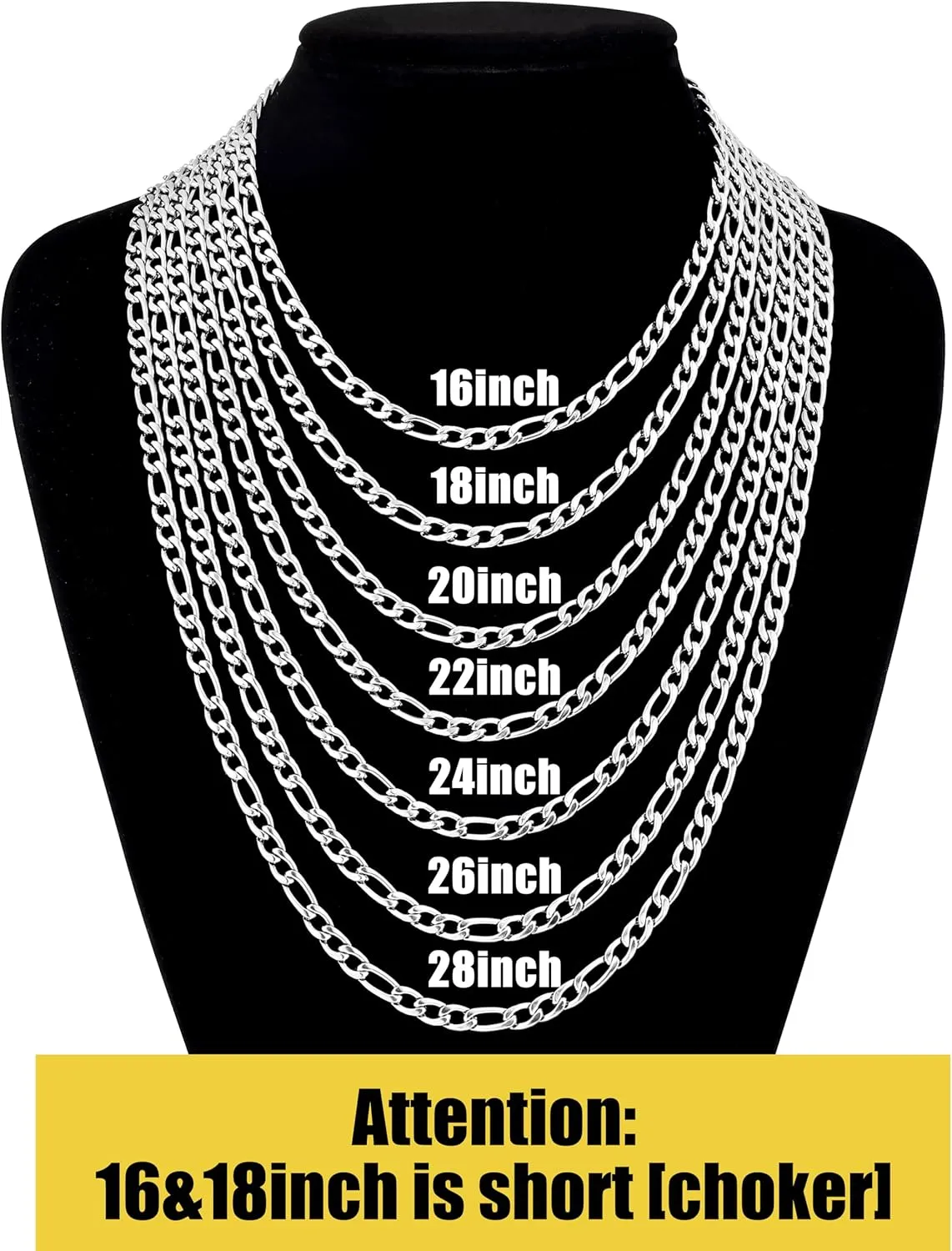 Fiusem Figaro Chains for Men Women, Silver Tone Mens Chain Necklaces, Wide 3.5/5/6/7/8/9.5mm Stainless Steel Chain Necklace for Men Women