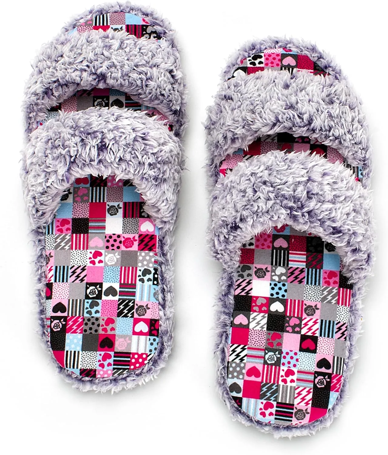 Fuzzy Memory Foam Slippers for Women Open Toe Double-Strap Indoor Outdoor Plush House Slippers Non-Slip Machine Washable