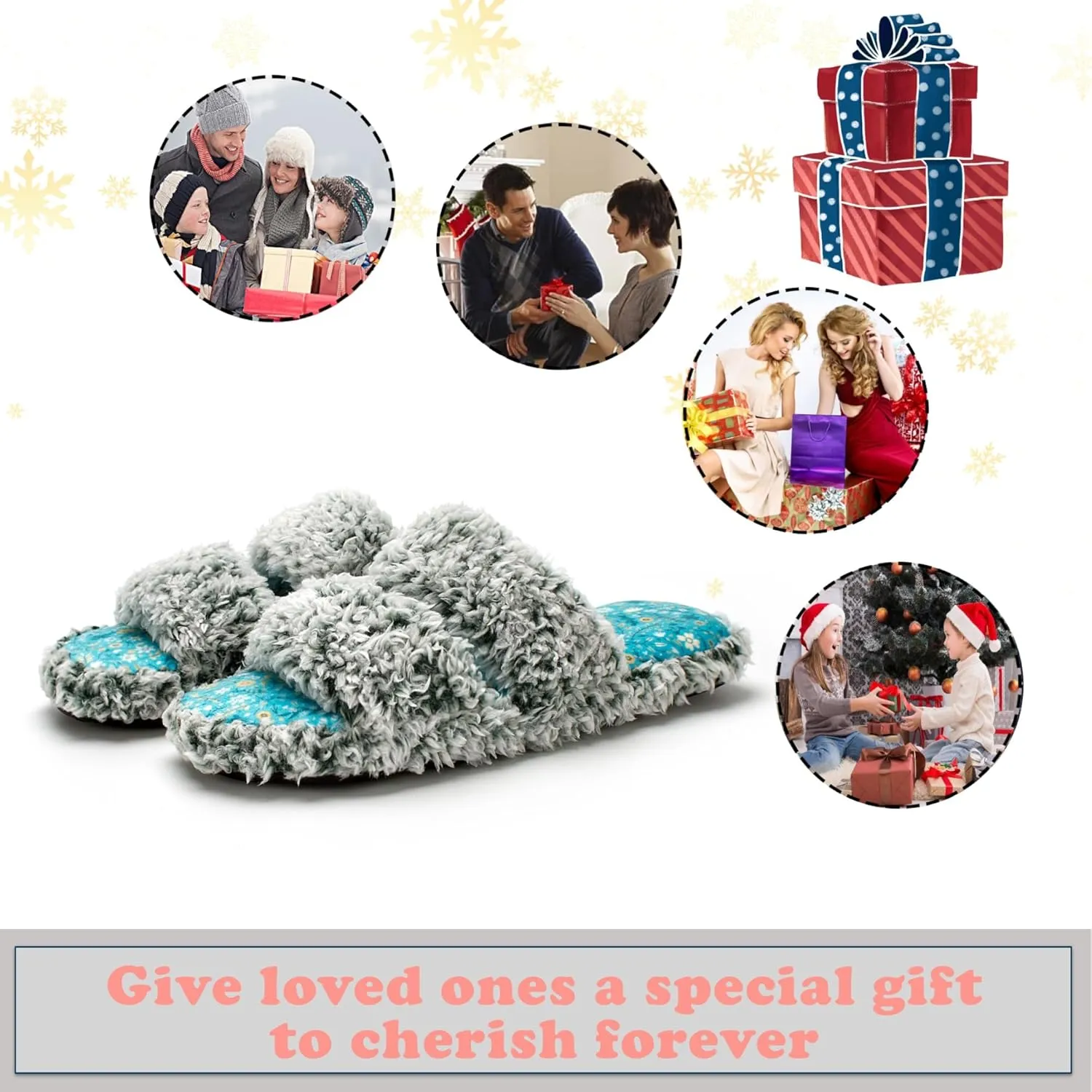 Fuzzy Memory Foam Slippers for Women Open Toe Double-Strap Indoor Outdoor Plush House Slippers Non-Slip Machine Washable
