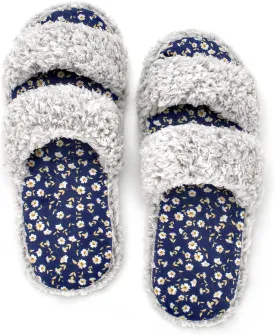 Fuzzy Memory Foam Slippers for Women Open Toe Double-Strap Indoor Outdoor Plush House Slippers Non-Slip Machine Washable