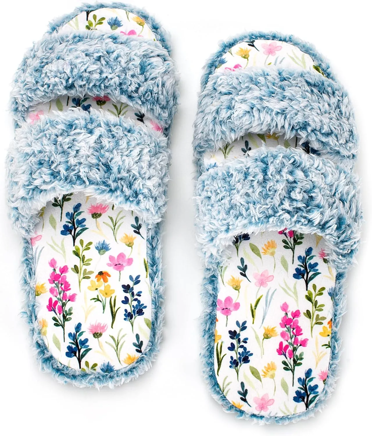 Fuzzy Memory Foam Slippers for Women Open Toe Double-Strap Indoor Outdoor Plush House Slippers Non-Slip Machine Washable
