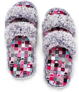 Fuzzy Memory Foam Slippers for Women Open Toe Double-Strap Indoor Outdoor Plush House Slippers Non-Slip Machine Washable