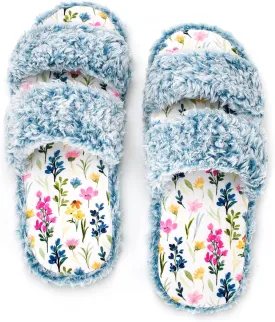 Fuzzy Memory Foam Slippers for Women Open Toe Double-Strap Indoor Outdoor Plush House Slippers Non-Slip Machine Washable