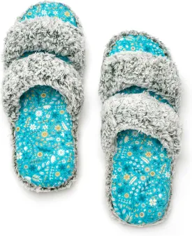 Fuzzy Memory Foam Slippers for Women Open Toe Double-Strap Indoor Outdoor Plush House Slippers Non-Slip Machine Washable