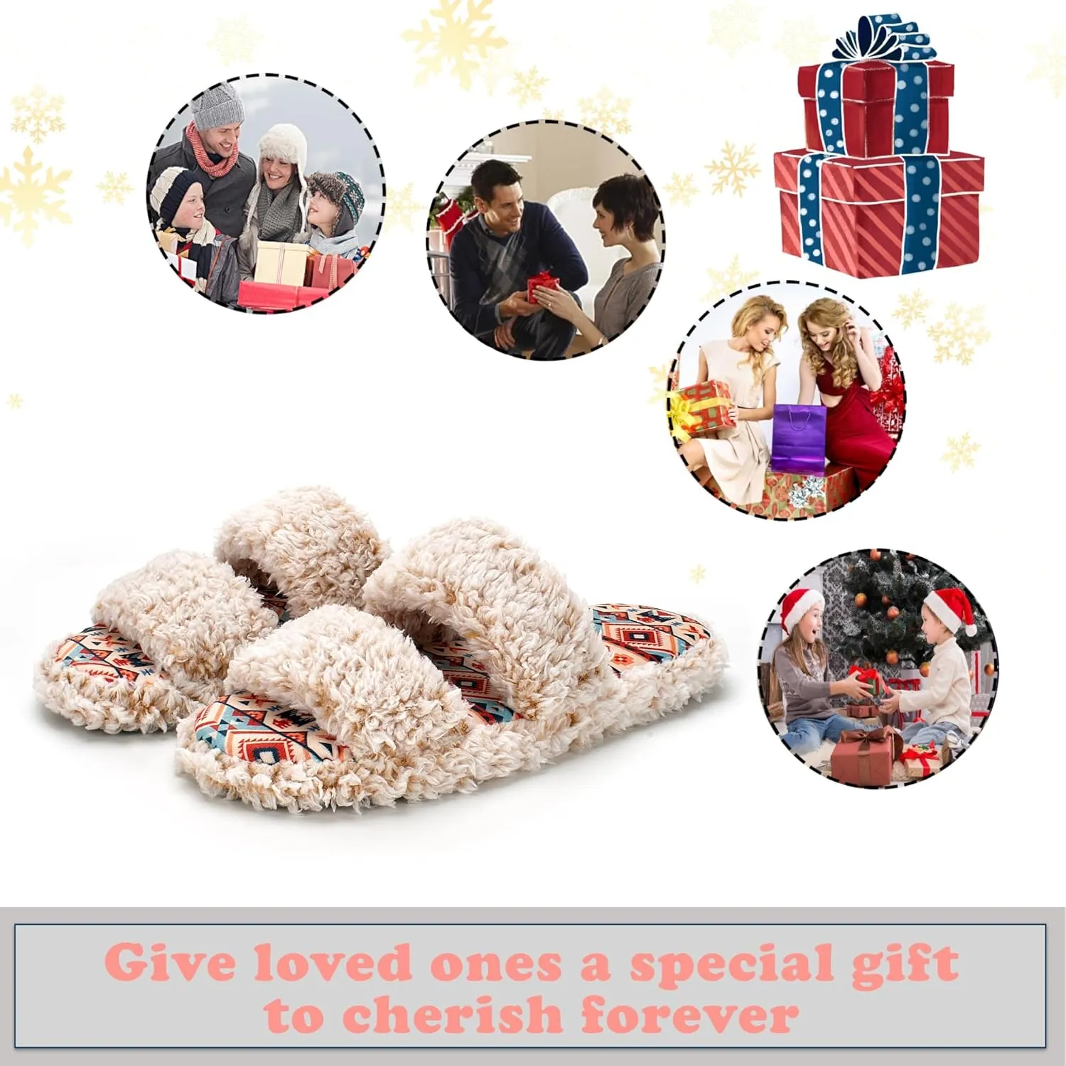 Fuzzy Memory Foam Slippers for Women Open Toe Double-Strap Indoor Outdoor Plush House Slippers Non-Slip Machine Washable