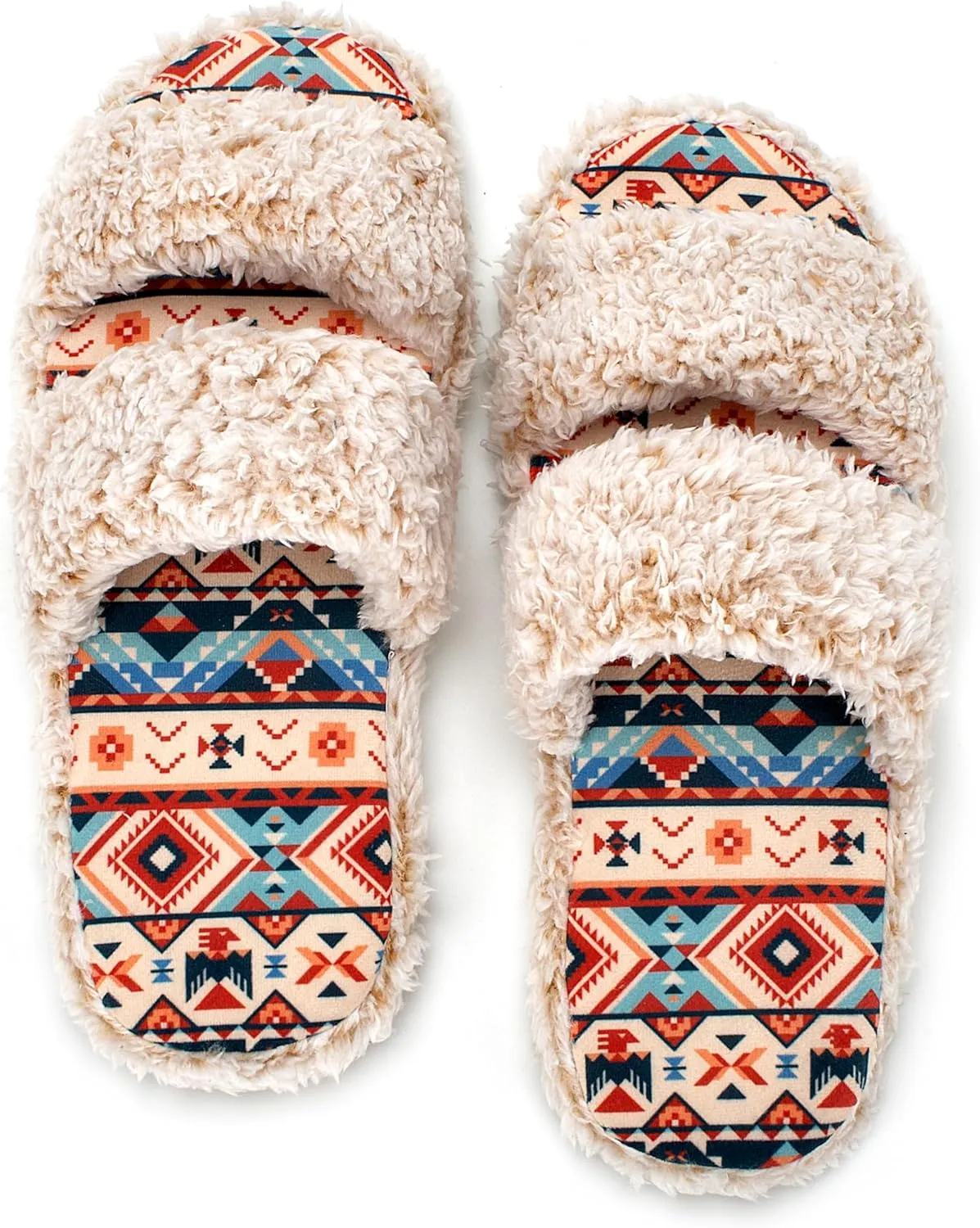 Fuzzy Memory Foam Slippers for Women Open Toe Double-Strap Indoor Outdoor Plush House Slippers Non-Slip Machine Washable