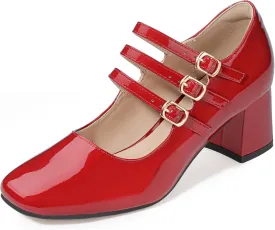 IDIFU IN2 Mary Jane Shoes Women's Pumps Dress Shoes for Women Block Chunky Low Short Square Closed Toe Thick Heels Wedding Work Prom Bride Lady Flight Attendant Comfortable Cute Vintage Pumps Shoes