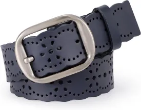 JASGOOD Women's Hollow Flower Genuine Leather Belt for Jeans Pants Wide Belt for Ladies