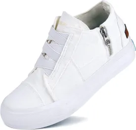 JENN ARDOR Wedge Sneakers for Women Fashion Canvas Shoes Casual Platform Hidden Heel Womens Slip On Sneaker Non Slip Side Zipper