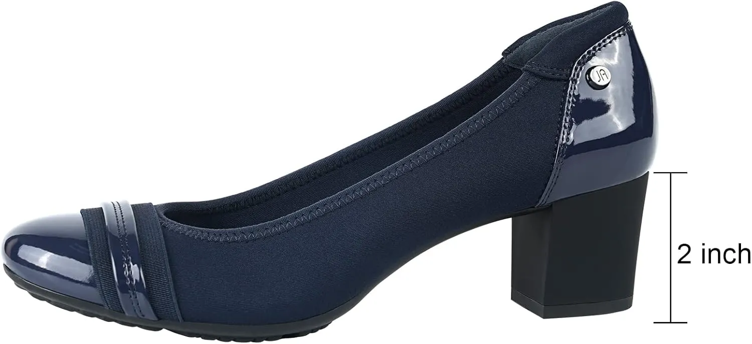 JENN ARDOR Womens Dress Pumps Ballet Chunky Heels for Women Round Toe Mid Square Block Heels Soft Slip On Pumps Shoes for Office Lady Dancer Wedding Shoes Youth 2inch