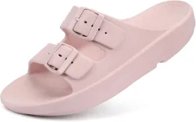 Kricely Women and Men Wide Width Recovery Sandals Plantar Fasciitis Arch Support Orthotic Slides Adjustable Double Buckle Thick Sole Slippers Reduces Stress on Feet Joints & Back Post-Exercise