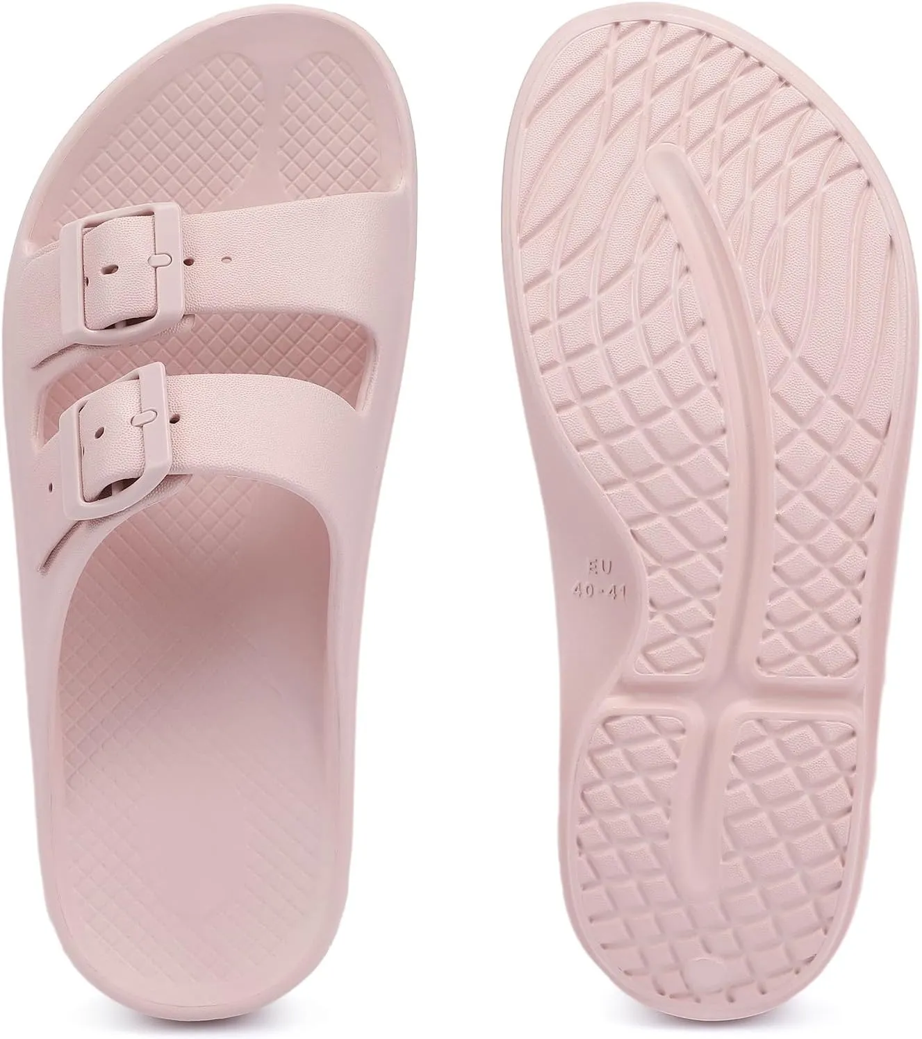 Kricely Women and Men Wide Width Recovery Sandals Plantar Fasciitis Arch Support Orthotic Slides Adjustable Double Buckle Thick Sole Slippers Reduces Stress on Feet Joints & Back Post-Exercise