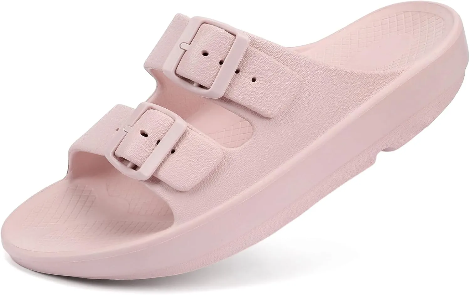 Kricely Women and Men Wide Width Recovery Sandals Plantar Fasciitis Arch Support Orthotic Slides Adjustable Double Buckle Thick Sole Slippers Reduces Stress on Feet Joints & Back Post-Exercise