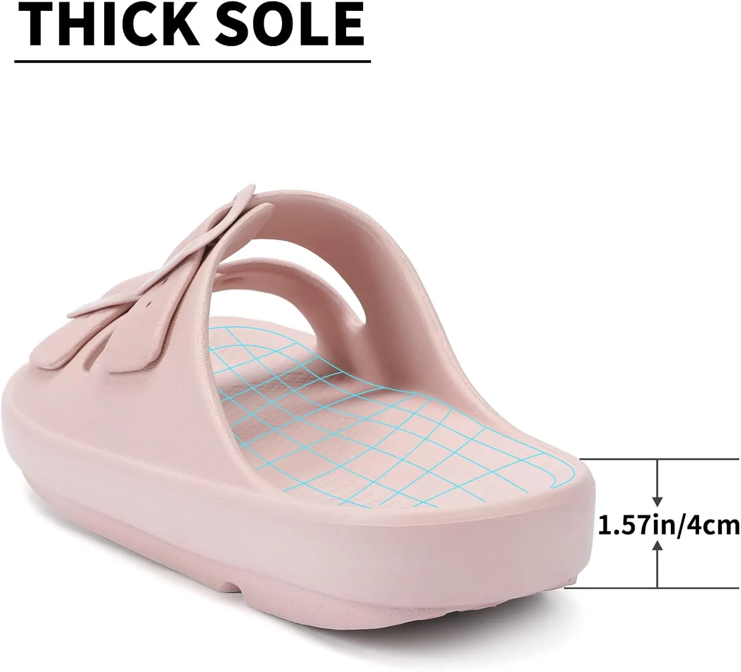 Kricely Women and Men Wide Width Recovery Sandals Plantar Fasciitis Arch Support Orthotic Slides Adjustable Double Buckle Thick Sole Slippers Reduces Stress on Feet Joints & Back Post-Exercise