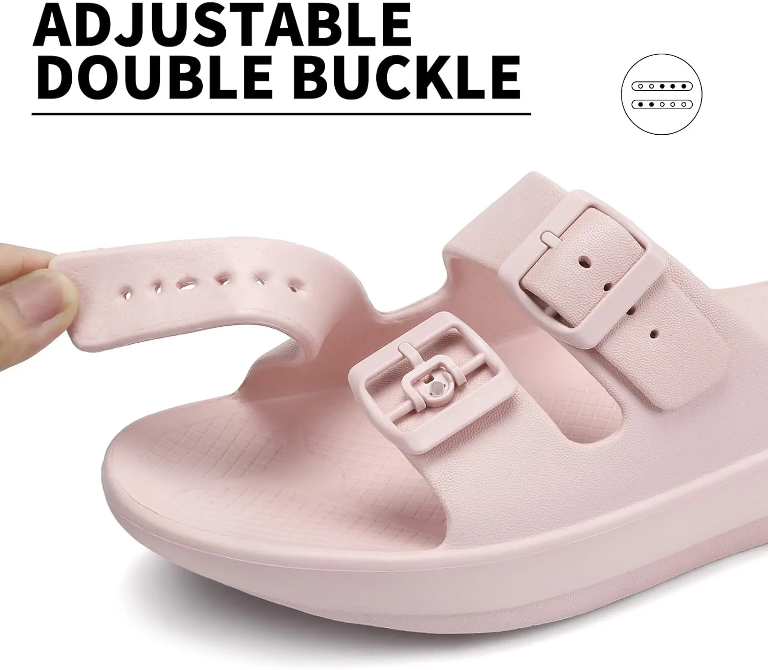 Kricely Women and Men Wide Width Recovery Sandals Plantar Fasciitis Arch Support Orthotic Slides Adjustable Double Buckle Thick Sole Slippers Reduces Stress on Feet Joints & Back Post-Exercise