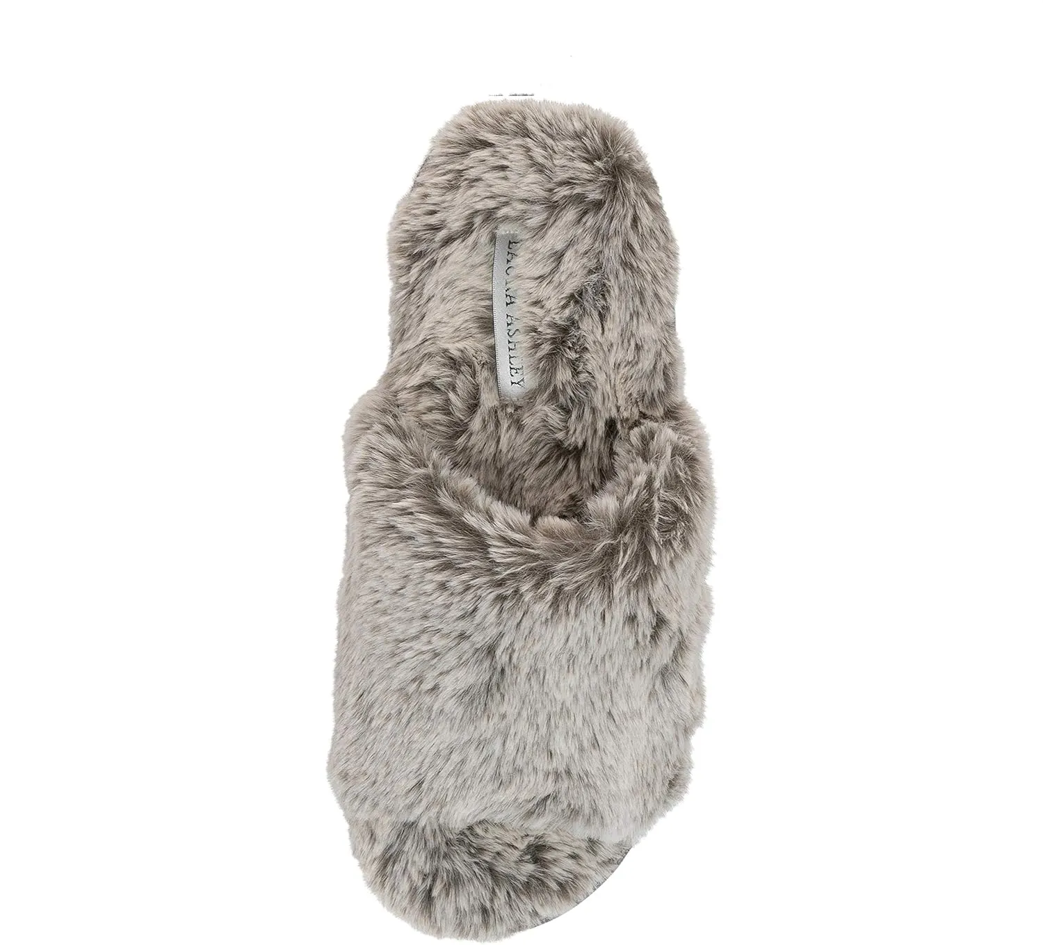 Laura Ashley Faux Fur Slip Ons, Open Toe Scuff Slippers for Women with Non-Slip Sole, Soft & Plush Indoor Slippers