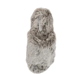 Laura Ashley Faux Fur Slip Ons, Open Toe Scuff Slippers for Women with Non-Slip Sole, Soft & Plush Indoor Slippers