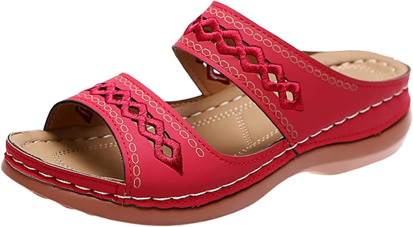 Lausiuoe Orthopedic Sandals For Women Arch Support Dressy Summer Slide Sandals Casual Soft Sole Wide Width Walking Shoes