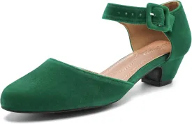 LIURUIJIA Women's Closed Toe Low Chunky Heel Pumps Ankle Strap Dress Shoes for Work Wedding Party Dance