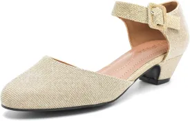 LIURUIJIA Women's Closed Toe Low Chunky Heel Pumps Ankle Strap Dress Shoes for Work Wedding Party Dance