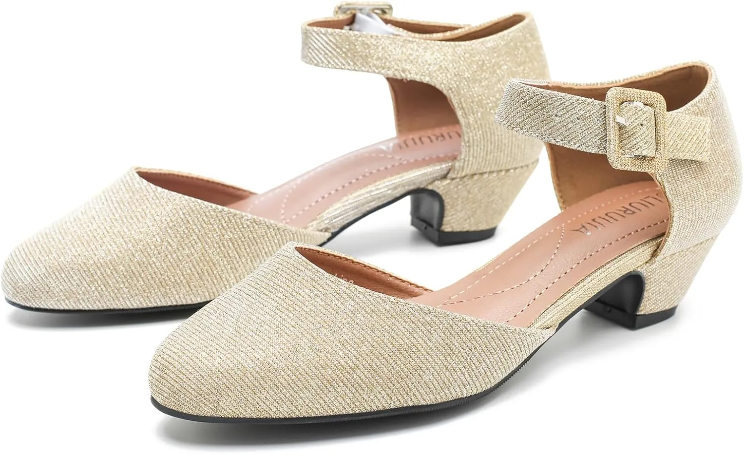 LIURUIJIA Women's Closed Toe Low Chunky Heel Pumps Ankle Strap Dress Shoes for Work Wedding Party Dance