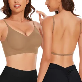 Low Back Bra Seamless Padded Bralettes for Women V Neck Mutiway Bras Halter Thin Straps Invisible Backless Bralette