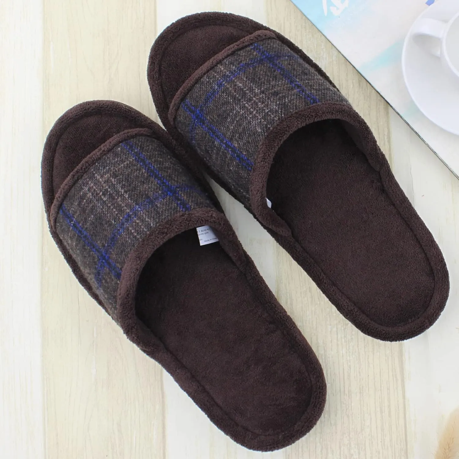 Magtoe House Slippers for Men Open Toe Soft Comfortable Indoor Slip on Mens Slides Sandals Memory Foam for Bedroom Spa Living Room, All Seasons
