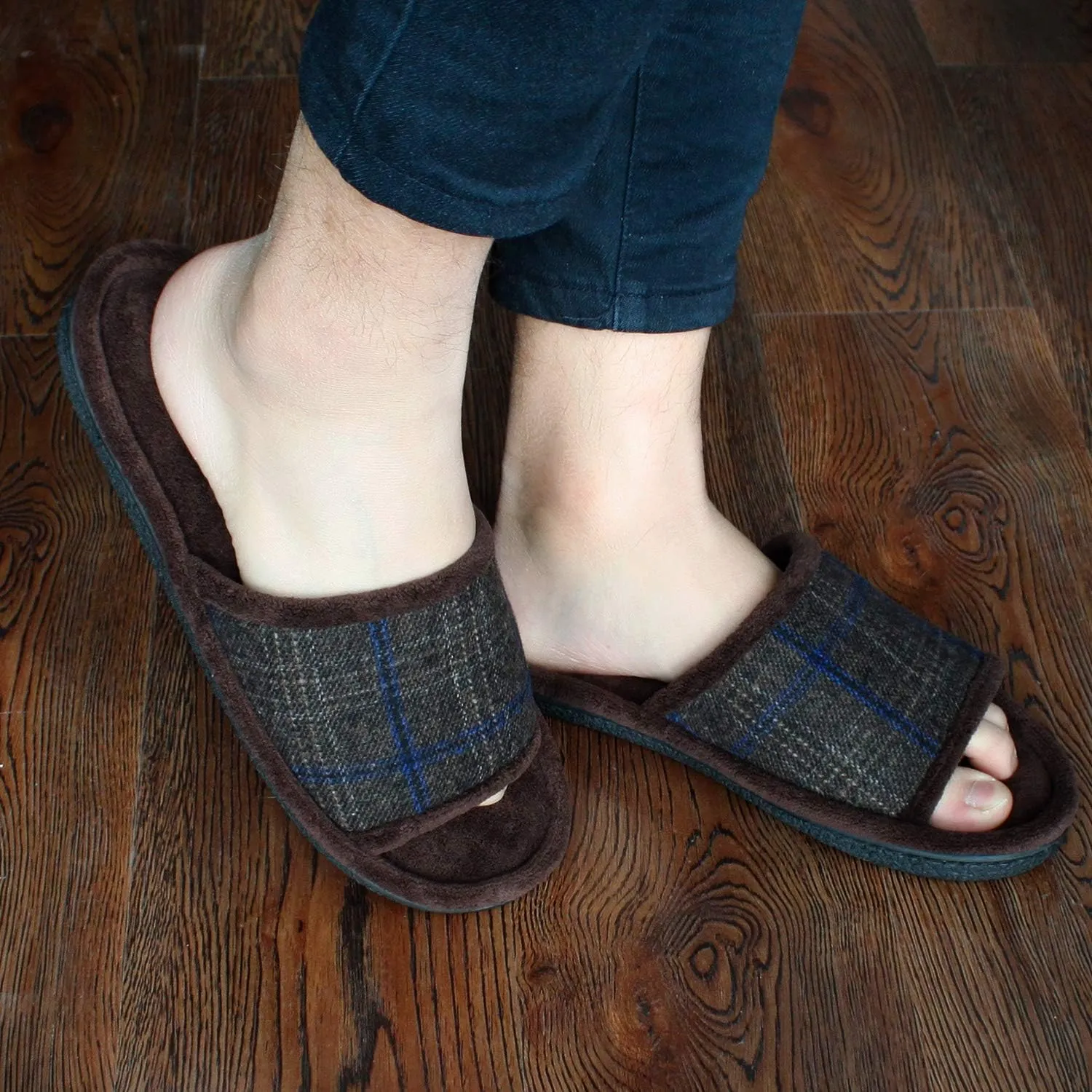 Magtoe House Slippers for Men Open Toe Soft Comfortable Indoor Slip on Mens Slides Sandals Memory Foam for Bedroom Spa Living Room, All Seasons