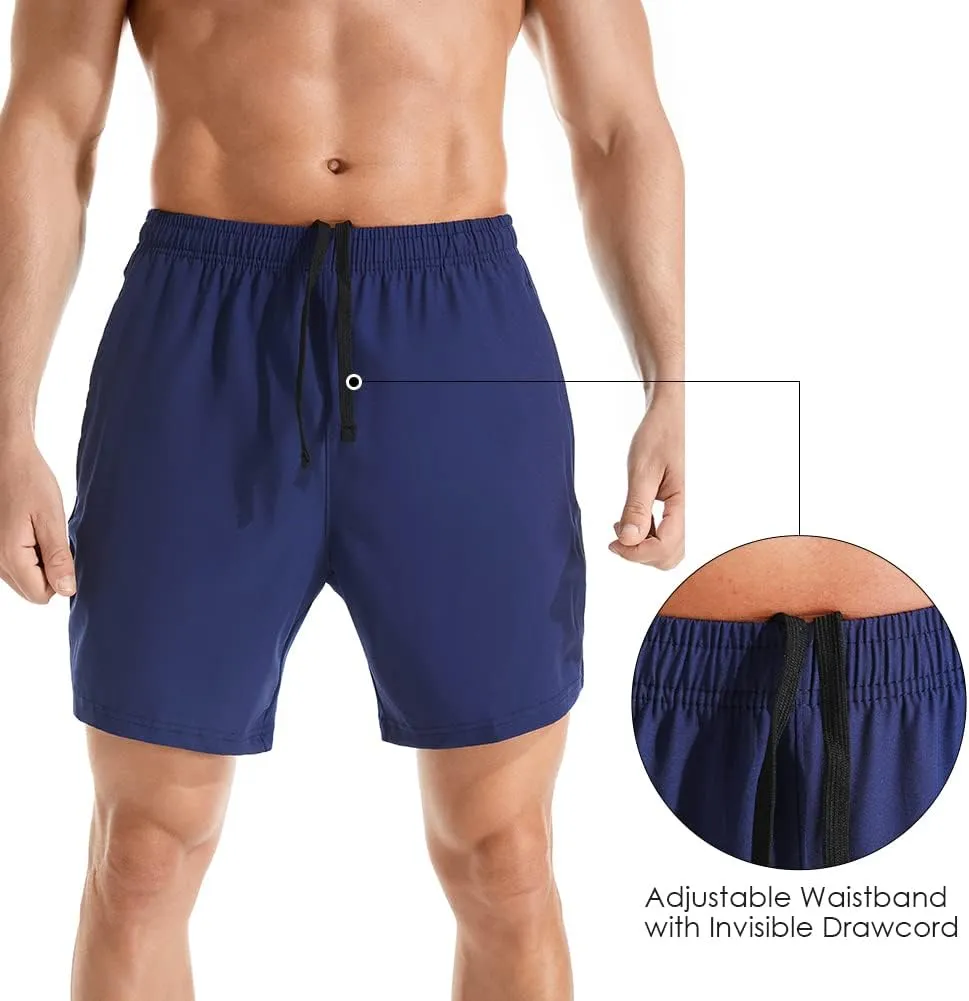 Men's 7" Athletic Running Shorts Lightweight Quick Dry Gym Workout Shorts with Zipper Pockets