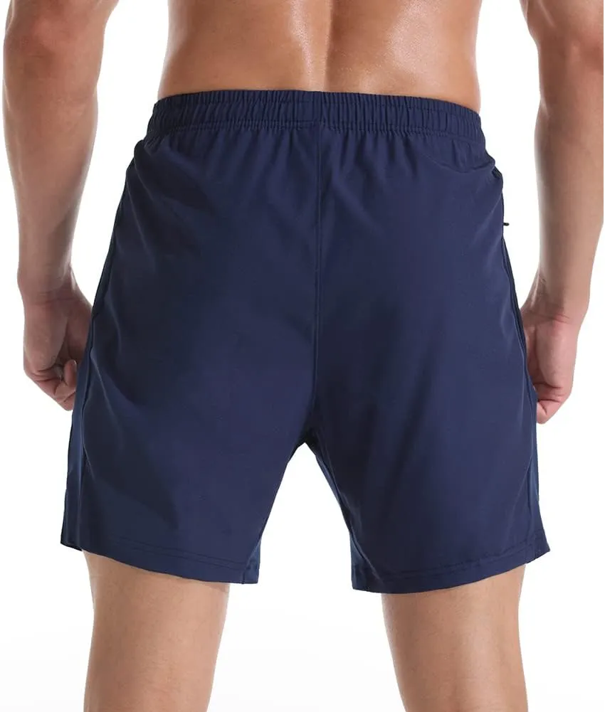 Men's 7" Athletic Running Shorts Lightweight Quick Dry Gym Workout Shorts with Zipper Pockets