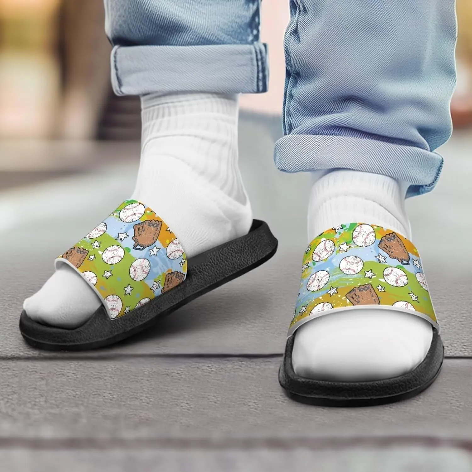 Novelty Patten Kids Cloud Slides Sandals Sports Ball Indoor House Slippers Tractor Print Shower Shoes for Boys Girls Comfort Footbed Slipper Open Toe Outdoor Sandal