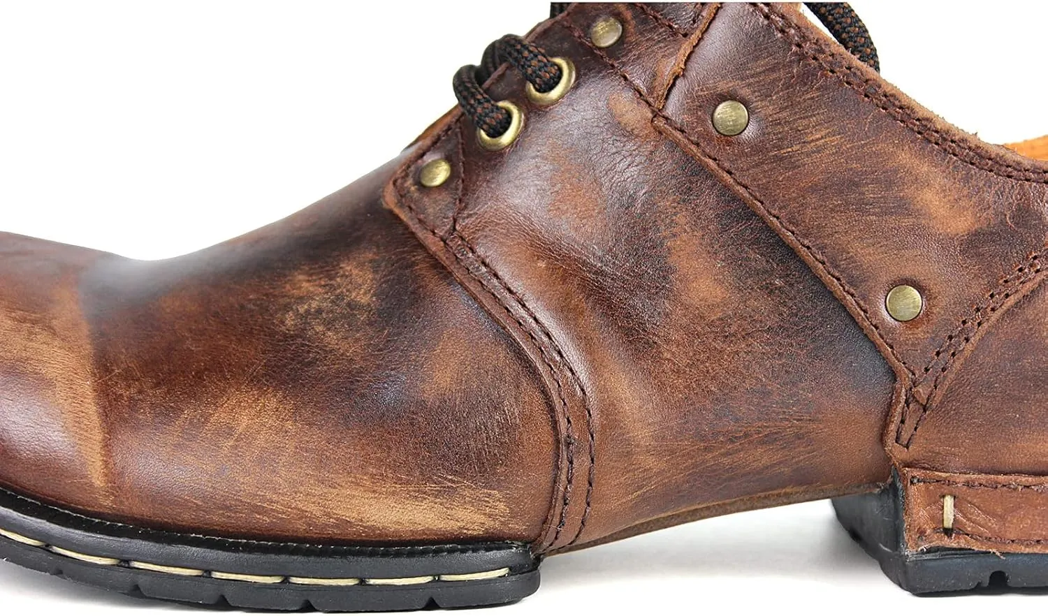 OSSTONE Moto Boots for Men Fashion lace-up Leather Chukka Boots Casual Shoes OS-6015-1-RED-BROWN-R