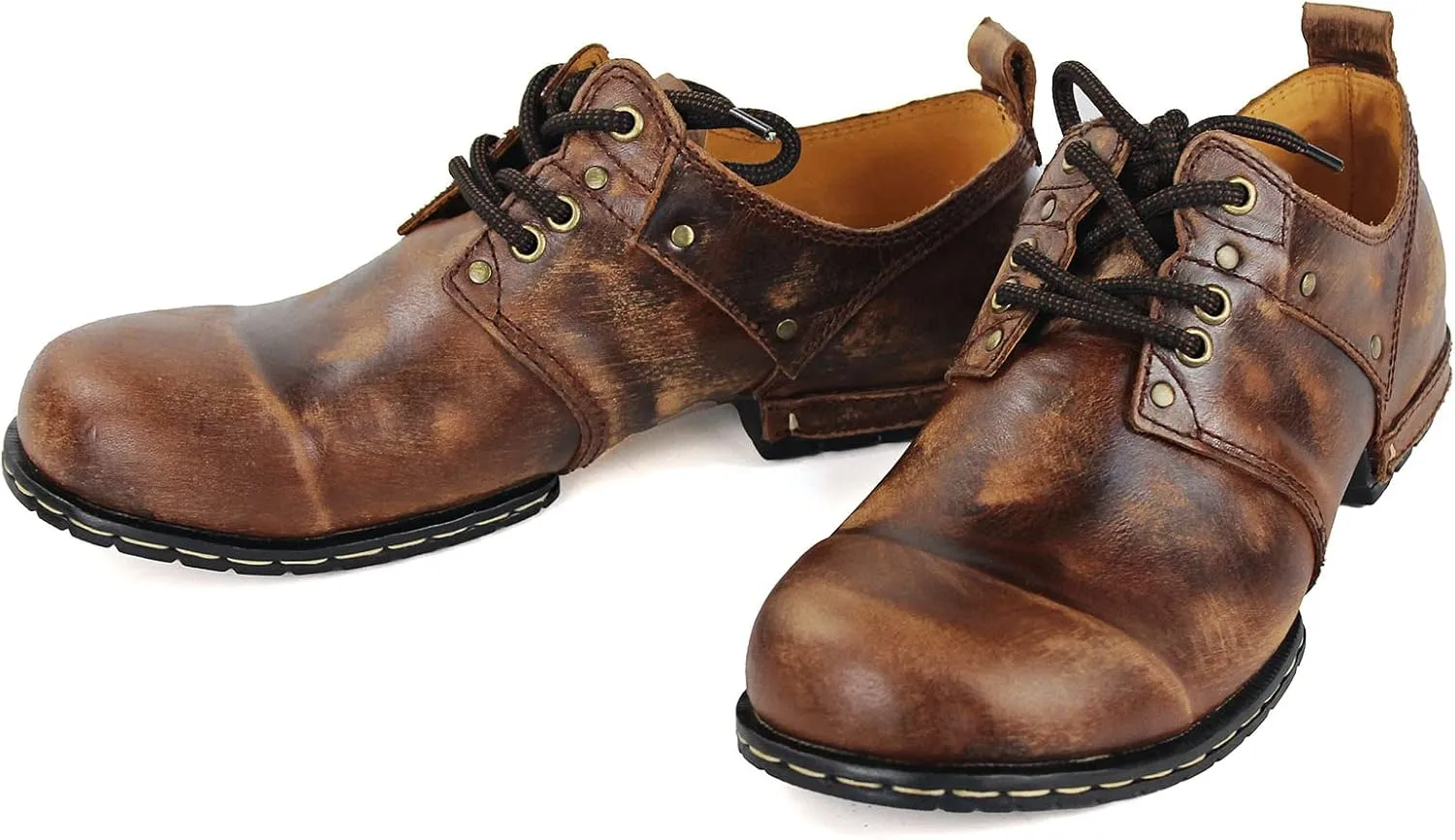 OSSTONE Moto Boots for Men Fashion lace-up Leather Chukka Boots Casual Shoes OS-6015-1-RED-BROWN-R