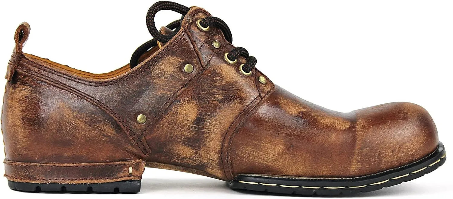 OSSTONE Moto Boots for Men Fashion lace-up Leather Chukka Boots Casual Shoes OS-6015-1-RED-BROWN-R