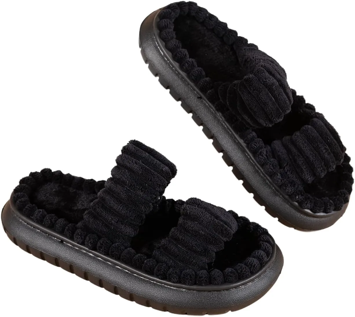 OYOANGLE Women's Double Strap Open Toe Non Slip Bedroom Slipper Memory Foam House Slippers