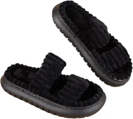 OYOANGLE Women's Double Strap Open Toe Non Slip Bedroom Slipper Memory Foam House Slippers