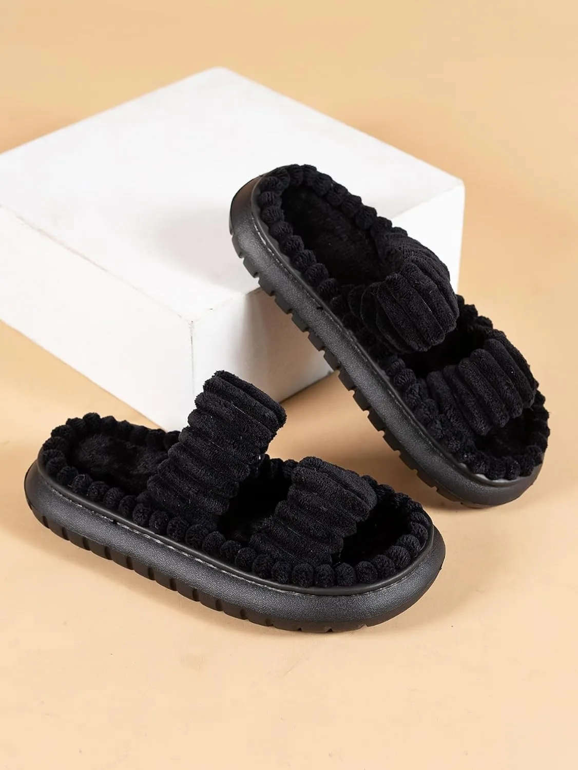 OYOANGLE Women's Double Strap Open Toe Non Slip Bedroom Slipper Memory Foam House Slippers