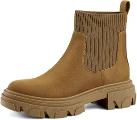 PIZZ ANNU Women's ClEARY Fashion Chelsea Boots Platform Lug Sole Combat Casual Elastic Chunky Heel Ankle Booties Shoes