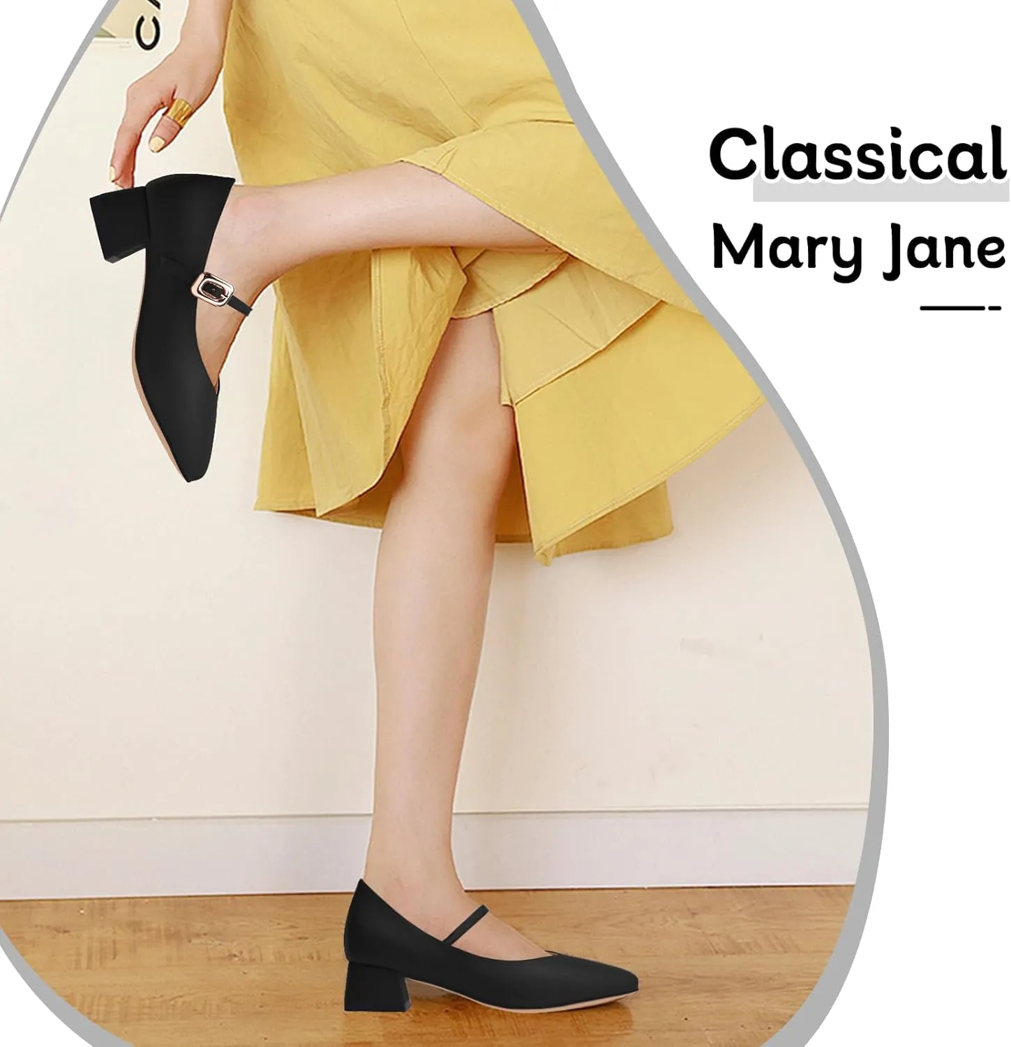 Pumps for Women with Chunky Heels and Closed Toe Elegant Mary Jane Shoes Comfortable Low Wedge for Work Trendy Business Pumps for Office/Prom
